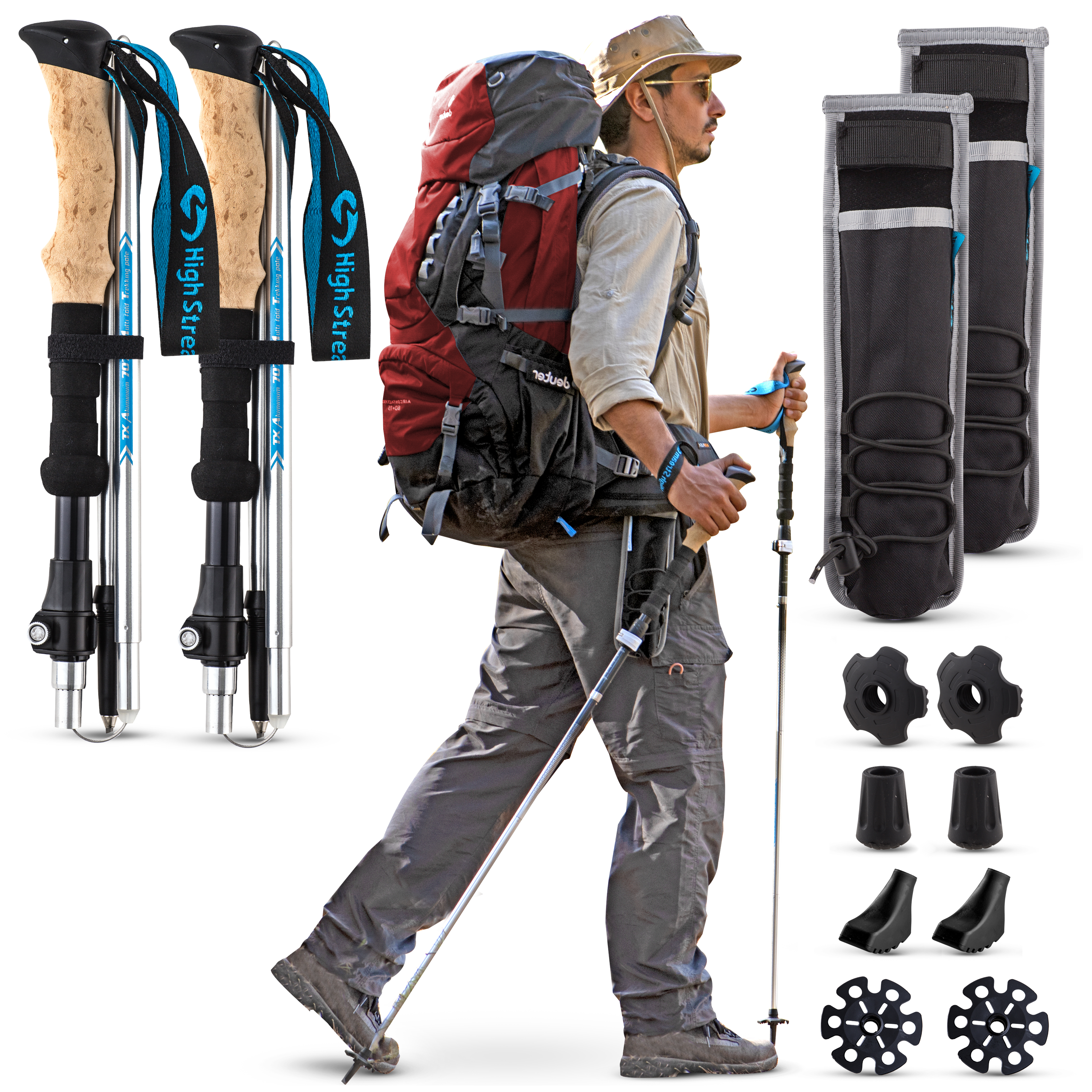  KINGGEAR Walking Stick - Adjustable Hiking Poles, 7075  Aluminum Trekking Poles with Quick Flip Lock, Lightweight Collapsible,  Anti-Sweat Cork Grips, All Terrain（Black） : Sports & Outdoors